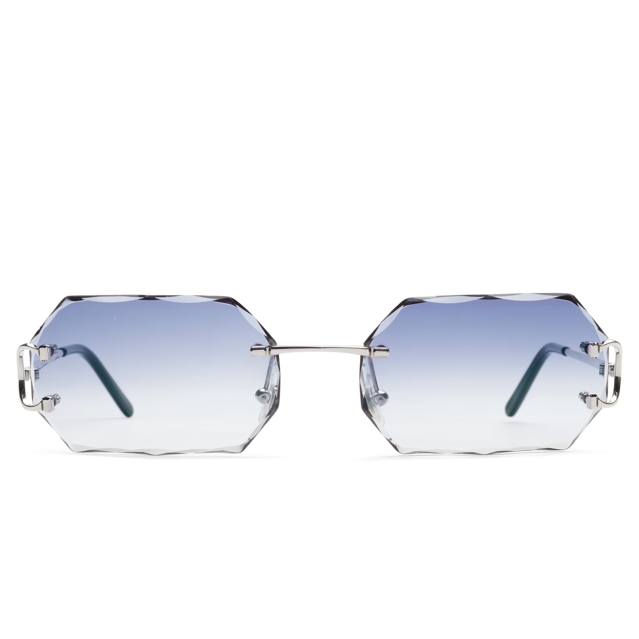 Front view of Cartier Eyewear Custom CT00920-002 C Decor Silver Blue Rimless Sunglasses